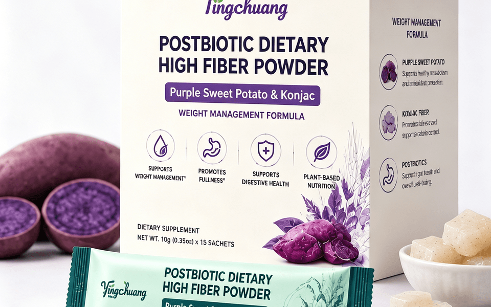 Purple Sweet Potato Konjac Postbiotic Fiber Powder, Probiotic Prebiotic Gut Health Supplements for Weight Management and Digestive Wellness